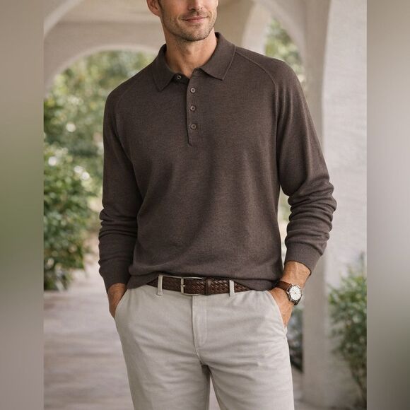 Tommy Bahama Other - Tommy Bahama Brown Silk Blend Long Sleeve Polo Sweater Mens M